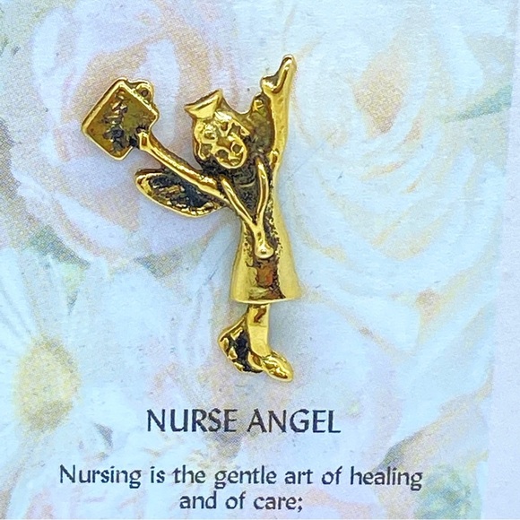 ANGEL NURSE Pin on Card With Poem Goldtone - Picture 4 of 4
